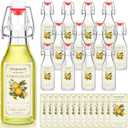 Havawish 12 Sets Limoncello Swing Top Glass Bottles for Homemade 8 oz Flip Clear Top Lemoncello Bottles with Labels Stoppers for Home Brewing Gifts Wedding Housewarming Party Favors(Round)