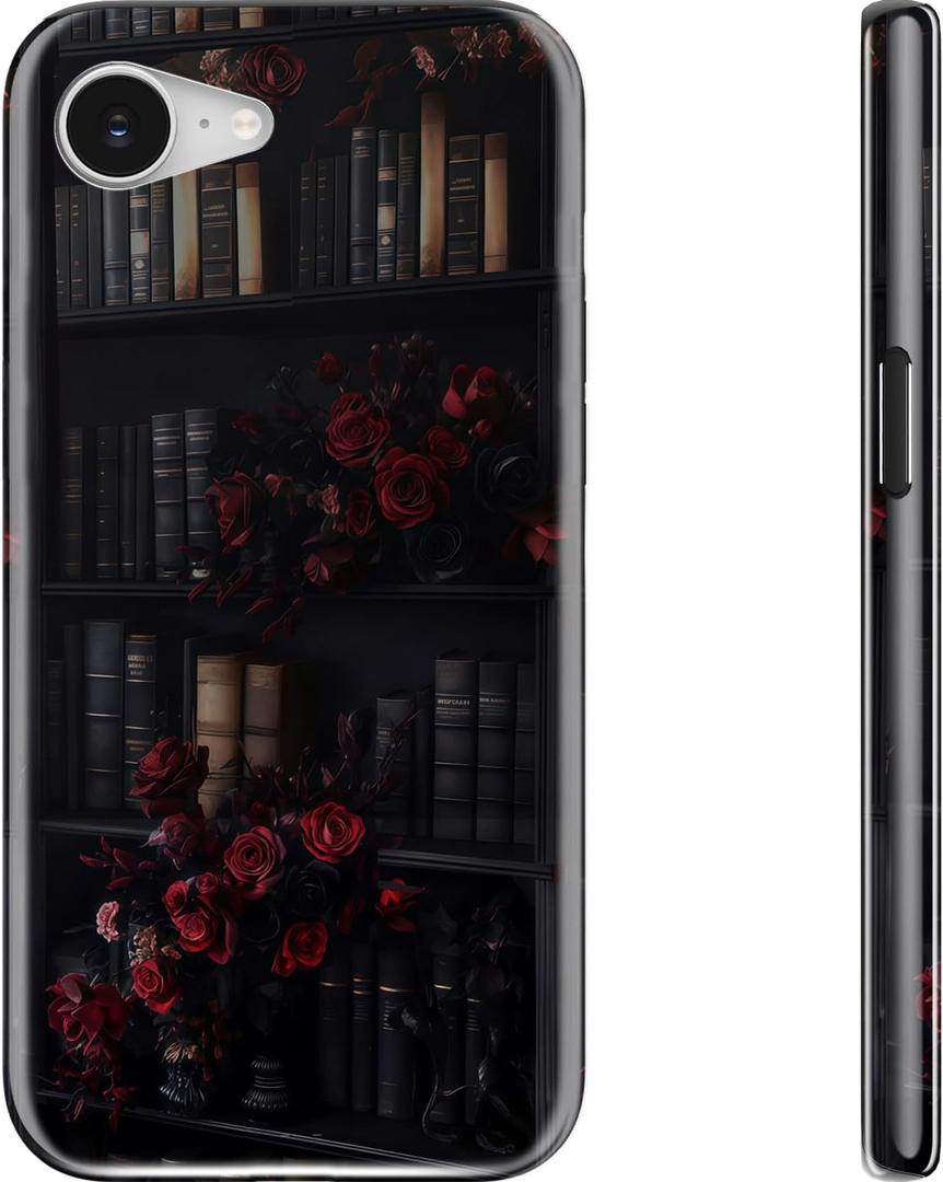 DEENAKIN for iPhone 16e Case - Wireless Charging Compatible - Dual-Layer Hard Shell & Silicone Cover - Protective Phone Case with Trendy Cute Designs for Women - Gothic Rose Booknook