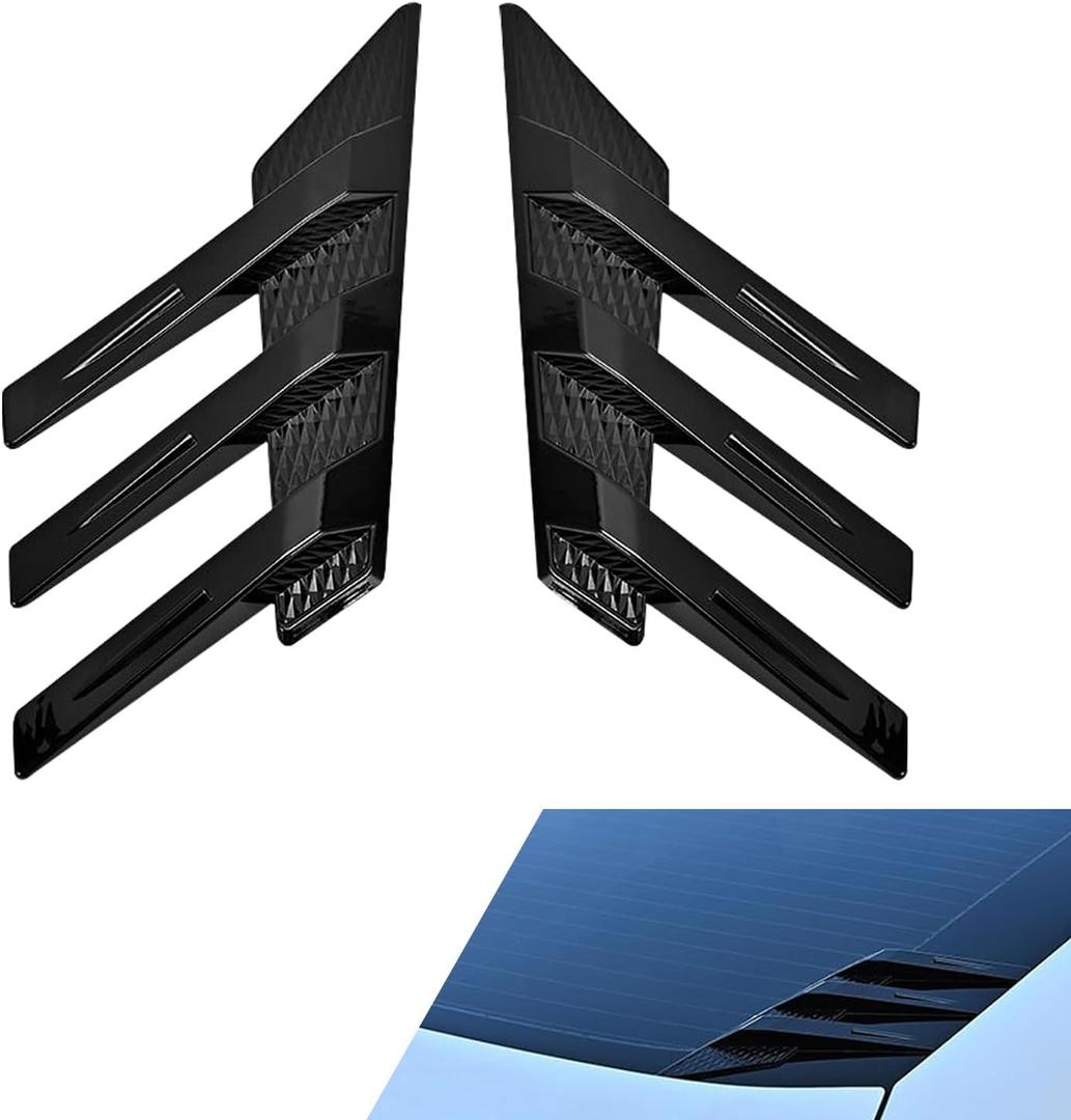 2 PCS Car Rear Windshield Decoration Sticker, 3D Racing Style Rear Window Side Spoiler Splitter Trim, Self-Adhesive Louvers Wing Windshield Decor, Universal for Most Cars (Gloss Black)