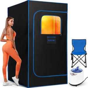 X-Vcak Upgraded Portable Sauna of Relaxation, Steam Sauna for Home with Steamer, Pairs Remote Control, Folding Chair, 9 Levels, 2.6 x 2.6 x 5.9