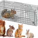 Humane Live Animal Cage Trap, Heavy Duty, Catch and Release for Raccoons, Cats, Squirrels, Rabbits, No Assembly Required (24 in Silver)