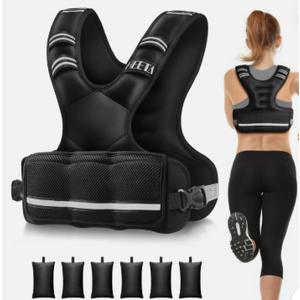 HEETA Adjustable Weighted Vest for Women Men, 4-10lbs/10-18lbs/20-32lbs Body Weight Vest Exercise Set with 6 Ironsand Weights & Reflective Strips for Walking Running Workout Cardio Strength Training