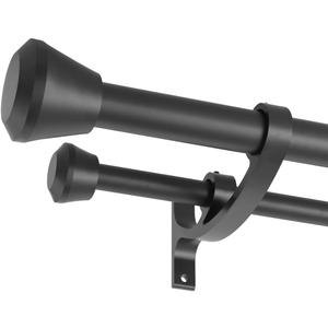 Matte Black Double Curtain Rods for Window 28 to 48 Inch, Heavy Duty Double Drapery Rod with End Cap, 1-Inch Front and 5/8 Inch Back Double Window Rods, Decorative Telescoping Double Rod Curtain Rods