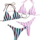 RoseSeek 2 Pack Leopard Print Bikini Sets Halter Triangle Top Brazilian Bottom Animal Print Swimwear Bundle (Medium, Pink White and Blue)