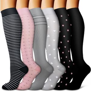 Copper Compression Socks for Women & Men (6 pairs) - Best Support for Nurses, Running, Hiking, Recovery (Small-Medium, 08 Black/Pink/Gray/Gray/Black/Black)