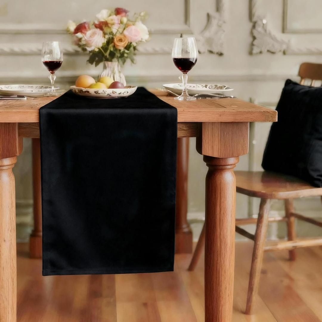 FOLINS&HOME Black Table Runner 48 Inches Long - Decorative Waterproof 210GSM Runner Table Cloth, Washable & Reusable Table Runners for Dining, Wedding, Party, Kitchen & Everyday Decor, 12x48 Inch