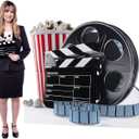 AmazingSpark 4ft Movie Night Party Decorations Cardboard Cutout Stand Large Film Reel Photo Props for Movie Theme Decorations Night Birthday Party Supplies