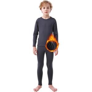 PISIQI Thermal Underwear Set for Boys Long Johns Fleece Lined Set Kids Ultra Soft Base Layer Top Bottom Warm Set for Skiing