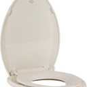 Toilet Seat, Elongated Toilet Seat with Toddler Seat Built in, Potty Training Toilet Seat Elongated Fits Both Adult and Child, with Slow Close and Magnets- Elongated Almond