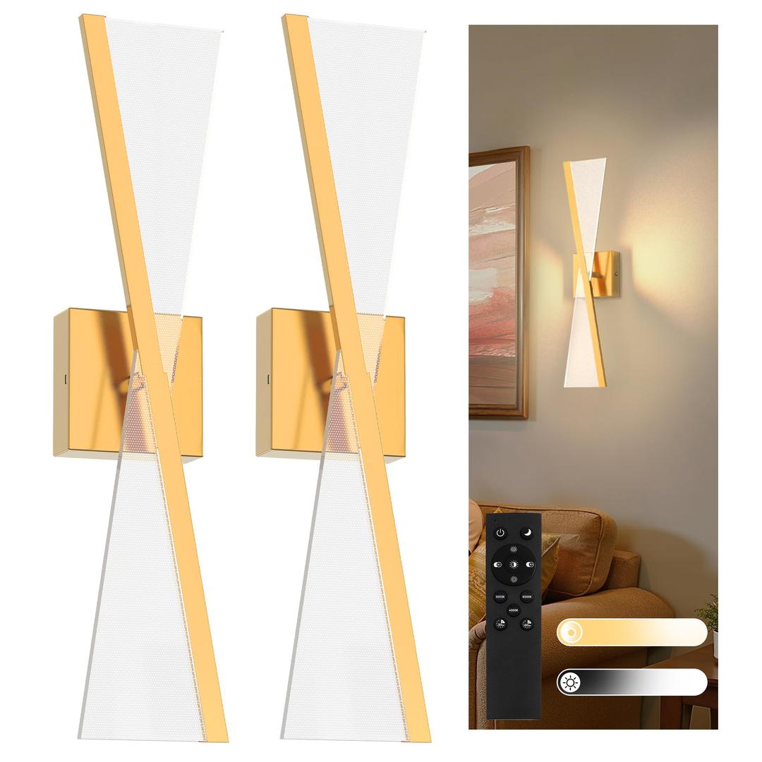 L LOHAS LED Wall Sconces Battery Operated Set of 2 Wireless Wall Lights