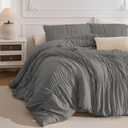 Masaca Grey Oversized King Comforter Set 128x120,Ruched Ruffle Comforter Extra Large King Size Bedding,Shabby Boho Chic Farmhouse Bedding 3PCS (1 Gray Comforter+2 Pillow Shams)