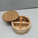 Acacia Wood Salt and Pepper Bowl, Nature Wood Salt Cellar and Spices Storage Box With Built-in Spoon and Magnetic Swivel Lid (Two Compartments 12 oz)