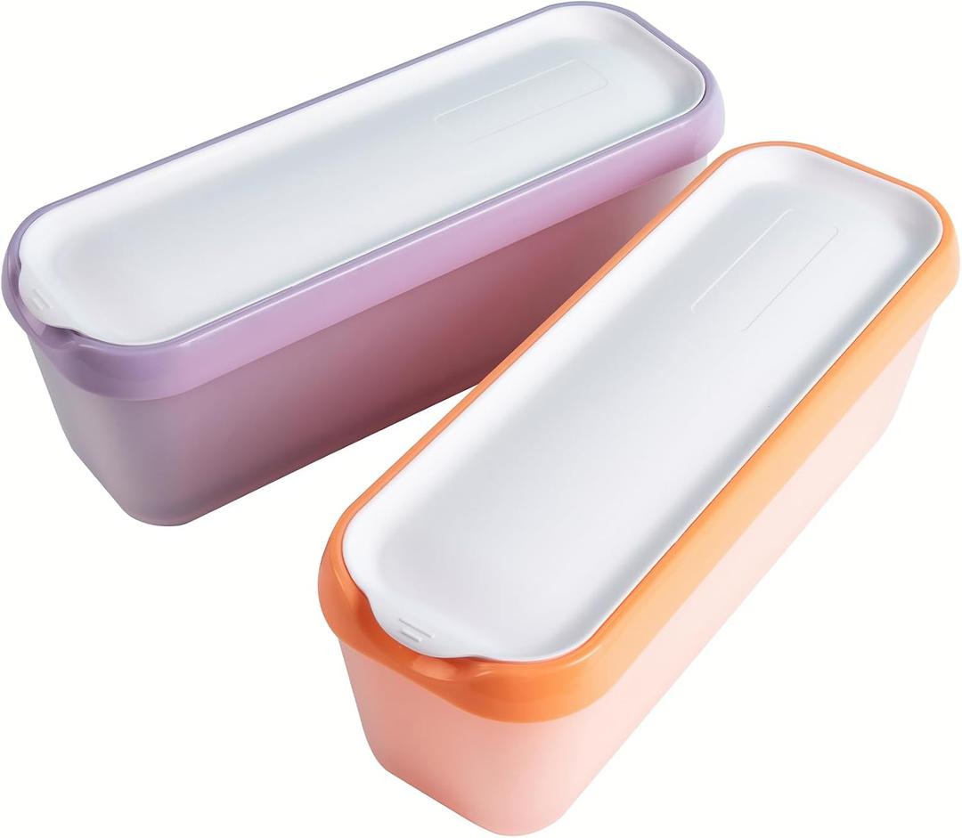 Premium Ice Cream Containers (2 Pack - 1.5 Quart Each) Reusable Freezer Storage Tubs with Lids for Ice Cream, Sorbet and Gelato! (Purple + Orange)