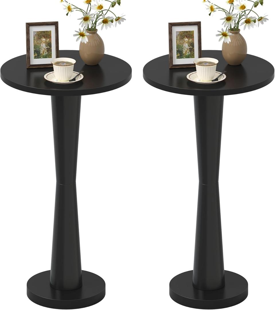 LAATOOREE Small Round Side Tables Set of 2, Wood Pedestal Drink Tables, Accent Coffee End Tables with Solid Wood Leg for Small Space, Living Room, Bedroom, Corner (2, Black)