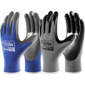 COOLJOB 10 Pairs Nitrile Dipped Safety Work Gloves with Grip, Non-slip Rubber Coated Bulk Garden Gloves for Men, Heavy-duty Oil Resistant for Truck Driver, Warehouse Box Handler, Large, Gray Blue
