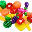 KAREZONINE Cutting Fruits Vegetables Set, 13 Pack Play Kitchen Plastic Cutting Food for Kids Pretend Play Kitchen Toys Educational Food Toys for Children Girls Boys Best for 3, 4, 5 Year Olds