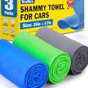 3 Pack Premium Chamois Towel for Car, 26”x17” Shammy Cloth for Car Drying, Super Absorbent Shammy Towel for Car, Reusable Soft Car Drying Towels