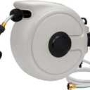 FEVONE 100 FT x 1/2 Retractable Garden Hose Reel, Any Length Lock, Auto Rewind, 180 Swivel Bracket, 7 Pattern Nozzle, Wall Mounted