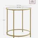 VASAGLE Round Side Table, Glass End Table with Metal Frame, Gold Coffee Table with Modern Style, for Living Room, Balcony, Bedroom, Gold Color