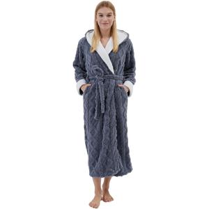 Long Robes with Hood for Women,Plush Fleece Hooded Robes for Women Winter Warm Housecoat (Large, Grey)