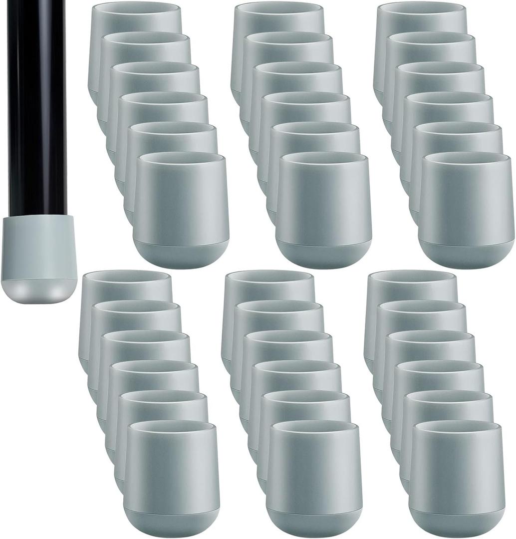 Jetec 36 Pieces 7/8 Inch Folding Chair Leg Caps Heavy-Duty Plastic Chair End Caps Non-Marring Furniture Glides Round Hardwood Floor Protectors, Grey