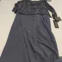 J Kara Women's Petite 3/4 Scallop Beaded Pop Over Gown (Grey/Mercury/Gun), Size 10P