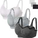 Angelhood Womens Seamless Sleep Nursing Bra,Breastfeeding Maternity Bra with Remove Bra Pads Extenders Pack of 3 (Black/White/Grey) XL