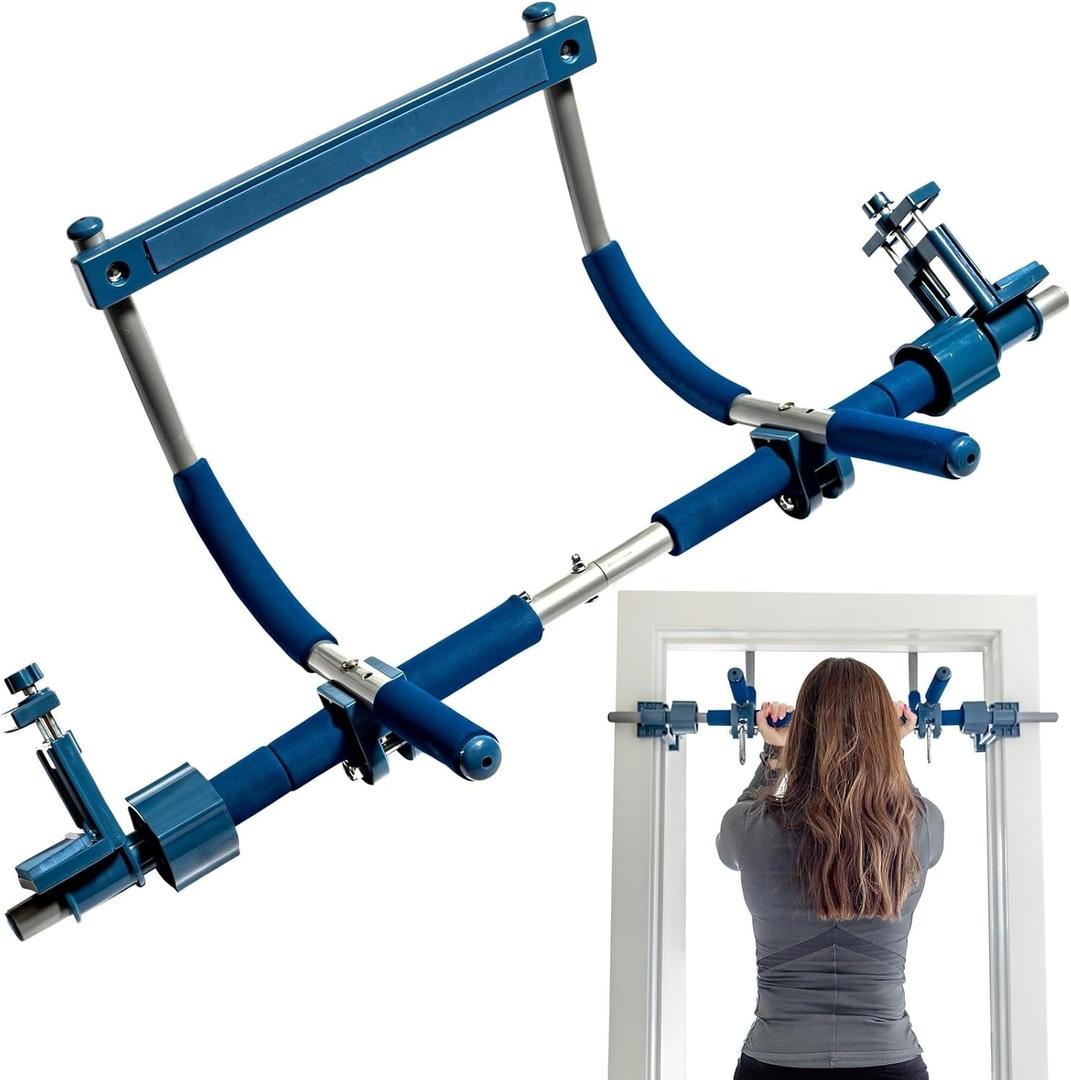 Gym1 Pull Up Bar for Doorway | Door Frame | No Screws Installation for Upper Body Fitness Workout at Home Gym | Made from Professional-Grade Steel (Blue / Silver)