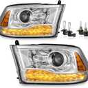 Headlights Assembly with Amber LED DRL/Signal lamps (OEM style) for 2013-2018 Dodge Ram 1500 2500 3500, 2019 Ram 1500 Classic Only (Bulbs included)