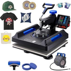 VEVOR Heat Press, Upgrade 5 in 1 Heat Press Machine for T-Shirt Hat Cap Mug Plate Sublimation, 15x15 inch Anti-Scald Fast Swing Away Digital Control Multifunction, Blue