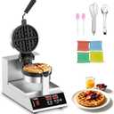 Commercial Belgian Waffle Maker –1200W Rotating Flip Waffle Maker, Non-Stick and Adjustable Temp (122–572°F) w/Timer, Stainless Steel & Intelligent Round Waffle Maker, for Restaurants