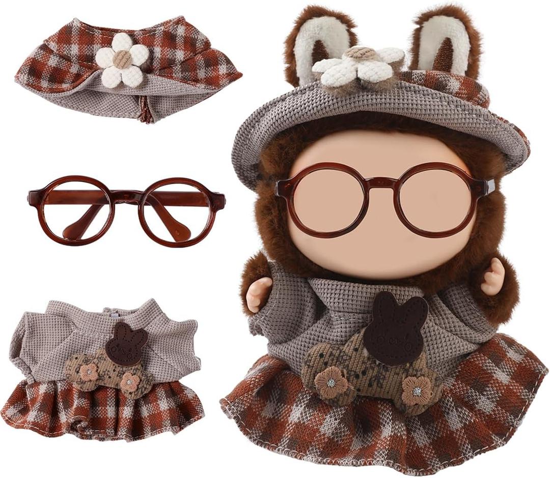 3 x Doll Clothes for 17cm Accessories Set with Glasses Butterfly Clip Pink Clothe la Boo-Boo for Clothe No Doll Included (Brown, One Size)