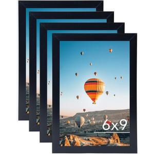 JCJMY 6x9 Picture Frame Set of 4 Black for Wall Hanging or Tabletop- Wall Mounting Horizontally or Vertically, 6 x 9 Wall Gallery Poster Photo Frames for 6 by 9 Photo,4 Pack, Black