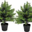 Artificial Potted Small Topiary Ball Tree, 16 Inch, Indoor Outdoor UV Resistant Small Bush Potted Artificial Plants for Porch Garden, Set of 2