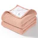 lulumoon Muslin Baby Blanket - Cotton Quilt Blankets for Toddlers - Reversible Nursery Crib Blanket for Baby Boys and Girls 47"x47"(Peach Pink)