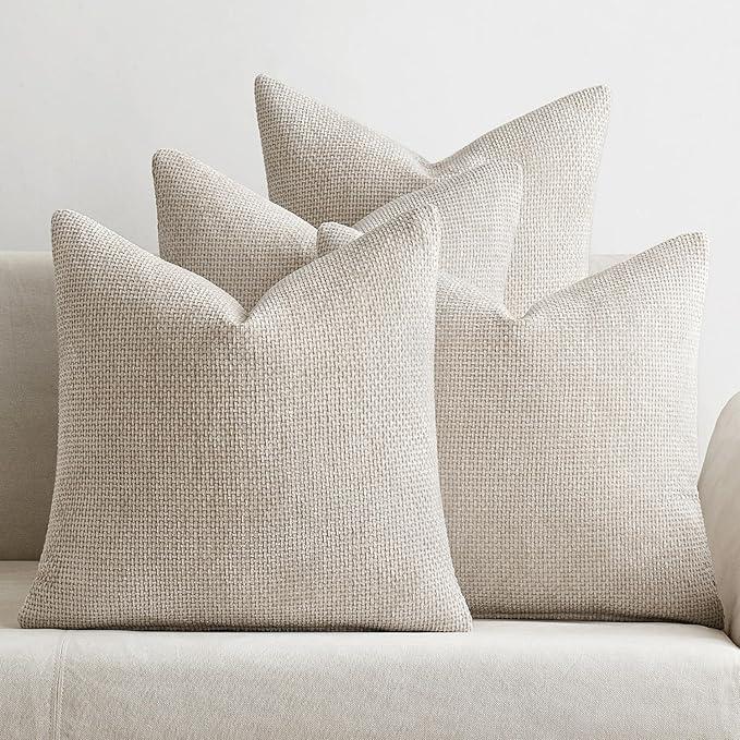 MIULEE Pack of 4 Couch Throw Pillow Covers 18x18 Inch Neutral Green Soft Decorative Chenille Pillow Covers Farmhouse Accent Cushion Covers for Boho Home Decor Spring Sofa Bedroom Living Room