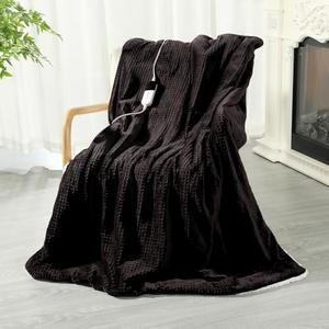 Electric Throw Heated Blanket, Waffle Weave Electric Blanket, Rapid Heating, LCD Controller, 6 Temperature Settings, 4-Hour Auto Shut-Off, ETL Certified, Machine Washable, 50“ × 60”, Dark Gray