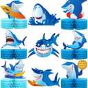 9 Pcs Shark Birthday Party Decorations Shark Honeycomb Table Centerpieces Summer Under The Sea Ocean Sharks Themed Decoration for Girls Boys Baby Shower Birthday Party Sharks Week Decoration