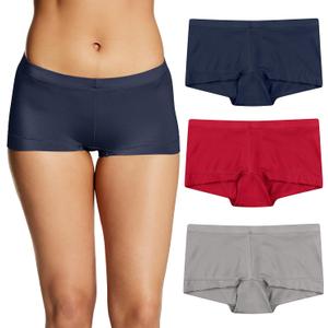 Maidenform Women's Underwear, Microfiber Boyshort, Full-Coverage Panty, 3-Pack (Medium, Navy/Steel Grey/Camera Redy)