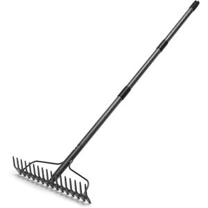 Garden Rake, 6FT Bow Rake Heavy Duty Leveling Rake with Adjustable Handle, 17 Tines Wide Head Metal Thatch Rake for Gardening Leaves Lawn Yard Mulch Rake