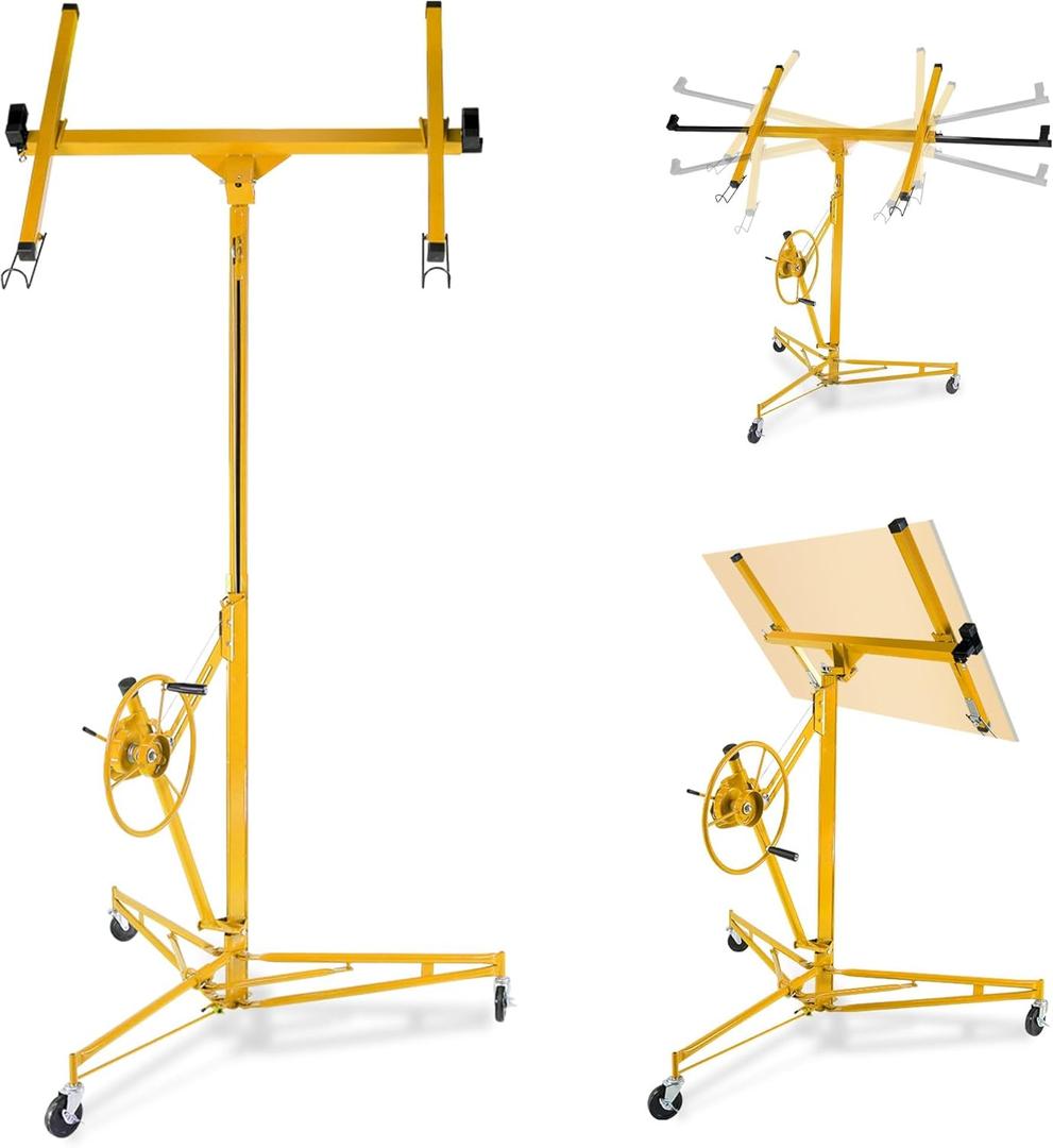 16Ft Drywall Lift, Heavy-Duty 150 LBS Capacity Drywall Sheetrock Hoist with Wheels, 360 Adjustable Drywall Lift Jack, Sheet Ceiling Lift for Home Improvement(Yellow)