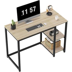 SINPAID 40'' Oak Computer Desk with Shelves, Sturdy Light Wood Desks with Storage Space, Modern Gaming Desk Study Writing Laptop Table, Beige