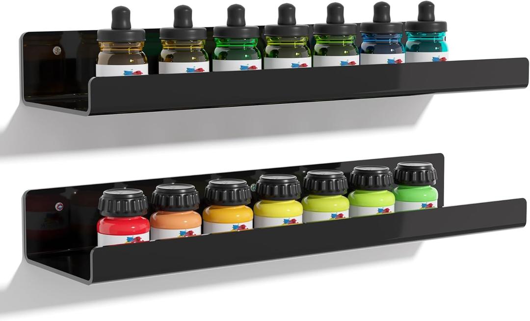 upsimples Acrylic Shelves for Wall Decor, 15" Display Shelf Perfume Organizer for Bathroom, Bedroom, Living Room, Floating Bookshelves for Kids, Black, 2 Pack