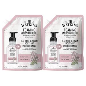 J.R. Watkins Foaming Hand Soap Refill, Moisturizing Foam Hand Wash, Formulated with Plant-Based Cleansers, Alcohol-Free, Cruelty-Free, Rosewater, 28 fl oz, 2 Pack