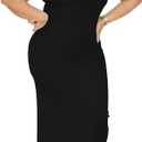 Mrskoala Women Plus Size Bodycon Maxi Dress Stretchy Knit Curve Hugging Short Sleeve Long Dresses Black, 3XL