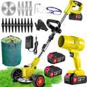 Electric Weed Wacker Cordless Eater Battery Powered 21V Lightweight 3-in-1 Grass Trimmer/Lawn Edger/Brush Cutter with 2 Battery Operated Leaf Blower Weed Storage Bag, Weed Trimmer for Garden&Yard