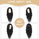 Black Wig for Women Long Wavy Black Wig Middle Part 26 Inch Wigs Heat Resistant Synthetic Wig for Daily Use