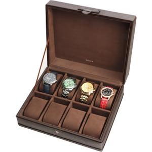 SANZIE 8-Slot Watch Box for Mens Watch Case with Removable Watch Pillows, Watch Holder Organizer Watch Storage with Brown Synthetic Leather (Brown)