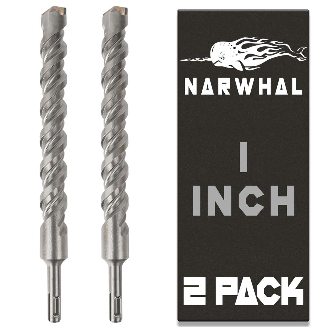 SDS Plus 1 Inch Masonry Drill Bit for Rotary Hammers (12" Length - 2 Pack) Carbide Tipped to Easily Drill Through Concrete, Cement, Brick, Block, Stone, and More!