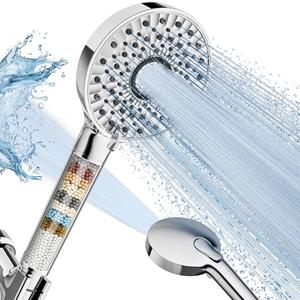 Magichome Filtered Shower Head with Handheld, High Pressure 10-Spd Detachable Chrome Showerhead with Stainless Hose, Water Softener Filter Beads for Hard Water - Remove Chlorine, Reduce Dry Itchy Skin